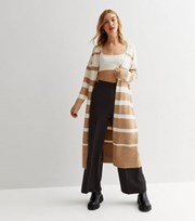New Look Brown Stripe Knitted Midi Cardigan